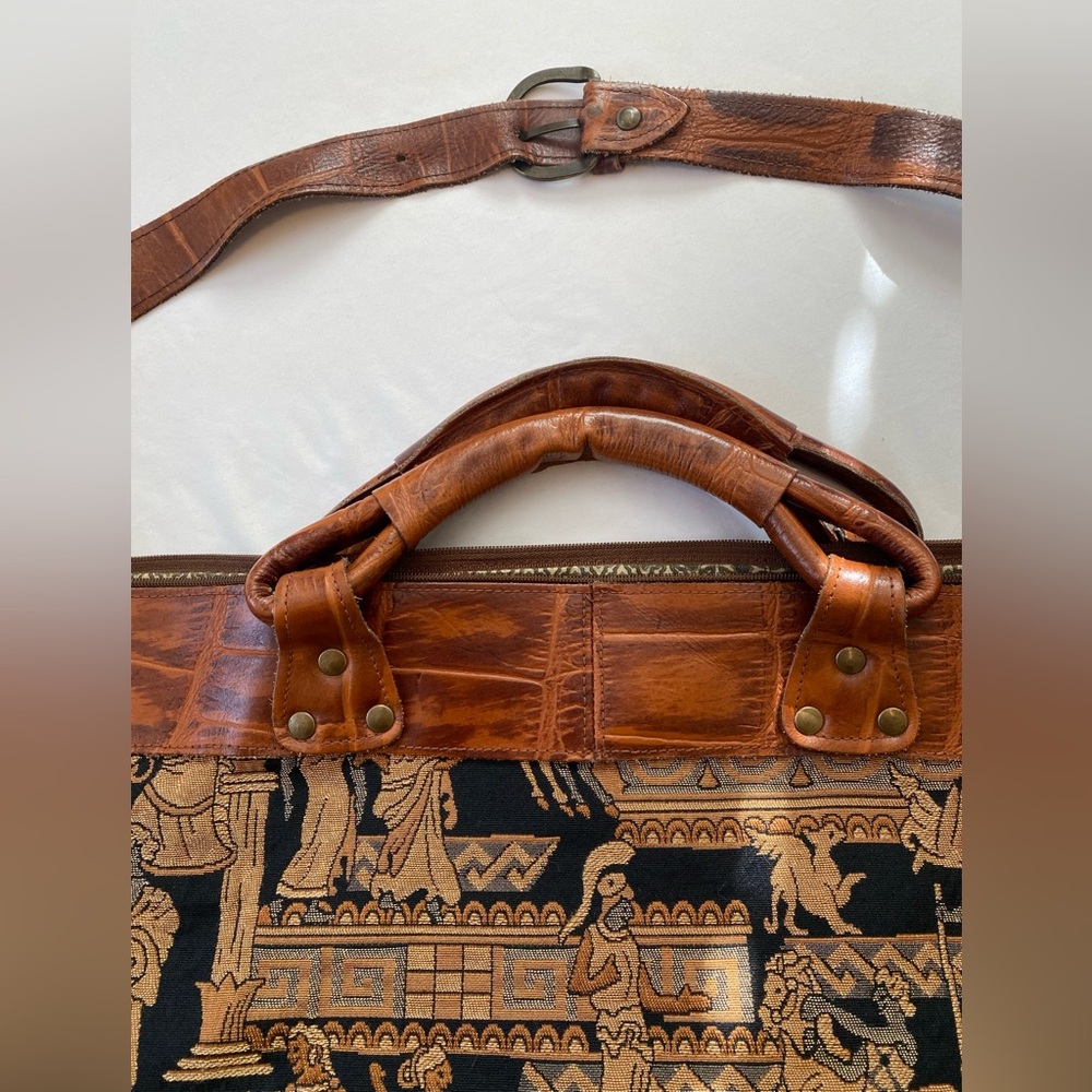 Woven Tapestry Shoulder Bag with Brown Leather Trim - Picture 10 of 16